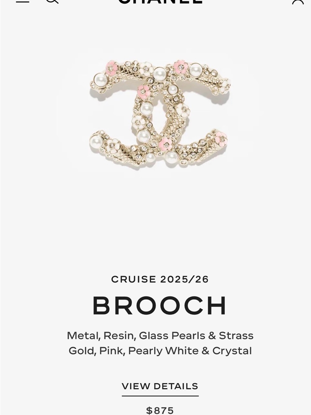 Chanel CC Logo Floral Pearl Rhinestone Brooch - Pink, White, Gold - Picture 4 of 9